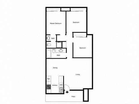 Floor plan for 3 beds, 2 baths, 1032 sqft